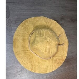 Carter's Sun Hat Girls 8+ Yellow Paper Straw Rope Trim Wide Brim Beach Summer
